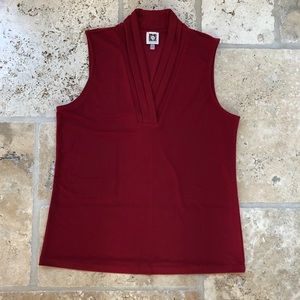 Ann Klein red pleated sleeveless top. Size M